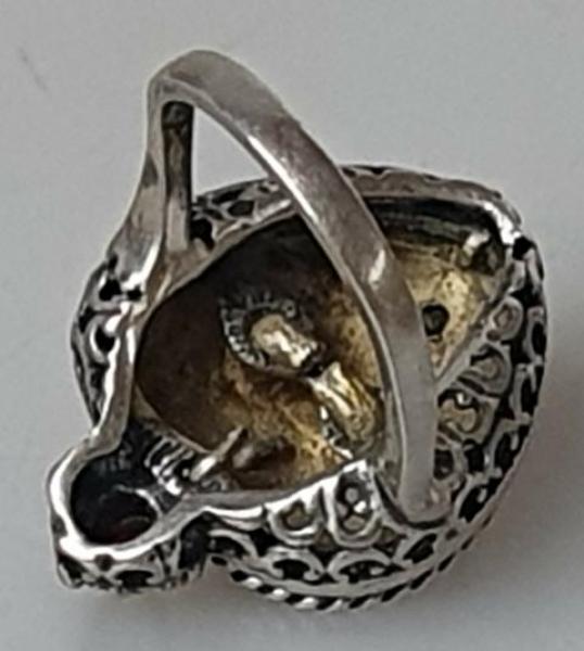 Vintage Trachtenschmuck Herzring mit Granat, teilvergoldet, 835er Silber, Größe 53, Gewicht: 7,6g