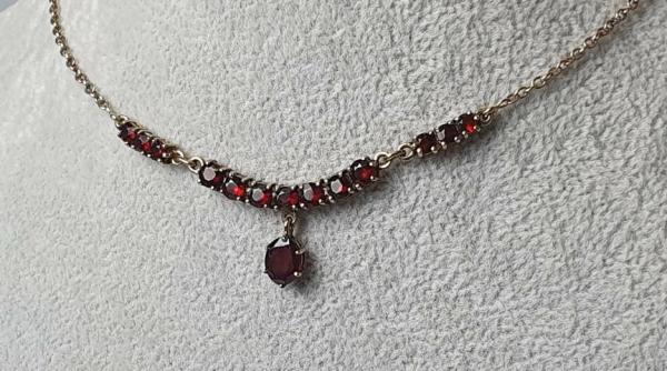 Vintage Granatstein Kettencollier, 333er Gold, Länge 44,0 cm, Gewicht: 7,5g