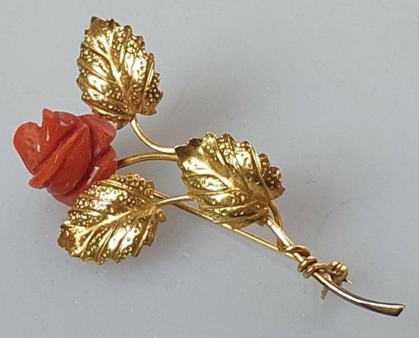 Vintage Brosche "Rose", 750er Gelbgold, Gewicht: 4,3g
