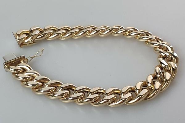 Breites Panzerketten Armband aus 585er Gold, Länge 22,5 cm, Gewicht: 35,2g