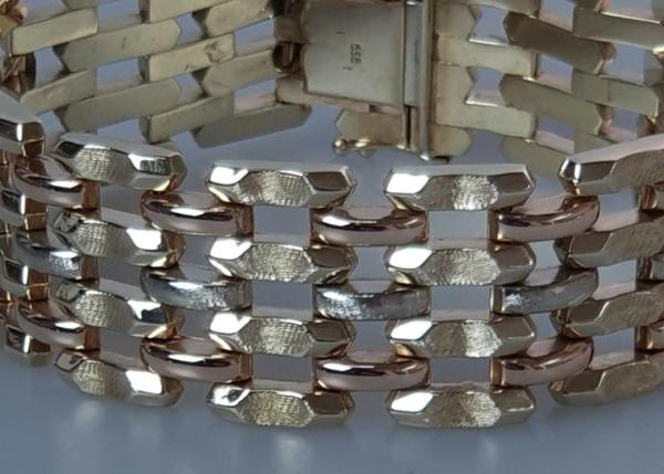 Tricolor Gliederarmband aus 585er Gold, Länge 19,0 cm, Gewicht: 35,7g