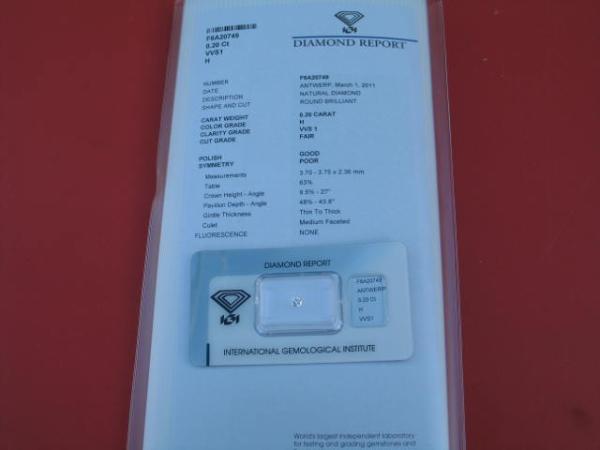 Diamant im Brillantschliff 0.20 ct/ vvs1 mit IGI Report