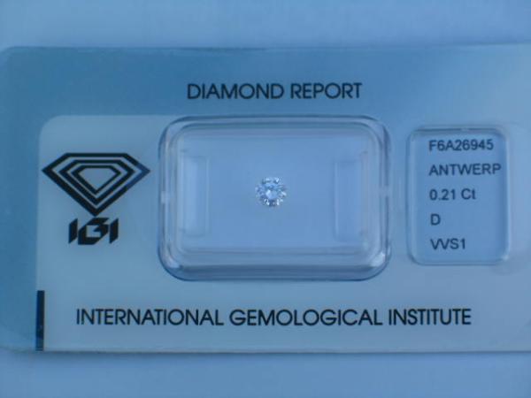 Diamant im Brillantschliff "D" 0.21 ct/ vvs1 mit IGI Report