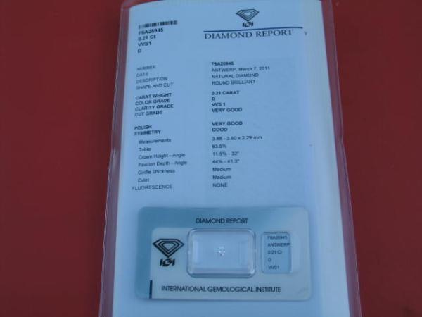 Diamant im Brillantschliff "D" 0.21 ct/ vvs1 mit IGI Report