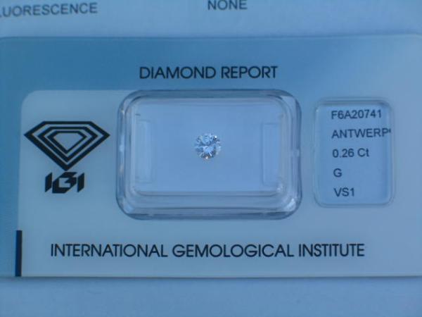 Diamant im Brillantschliff "G" 0.26 ct/ vs1 mit IGI Report
