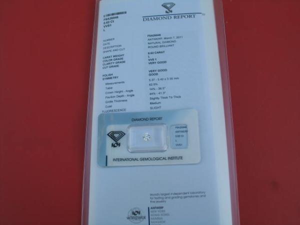 Diamant im Brillantschliff "L" 0.62 ct/ vvs1 mit IGI Report