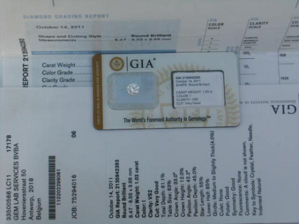 Diamant im Brillantschliff "I" 1.03 ct/ VS 2 mit GIA Report