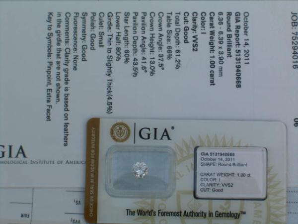 Diamant im Brillantschliff "I" 1.00 ct/ VVS2 mit GIA Report