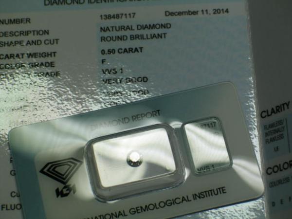 Diamant im Brillantschliff 0.50 ct/ F/ VVS1/ VG/ VG/ G/ N mit IGI Report