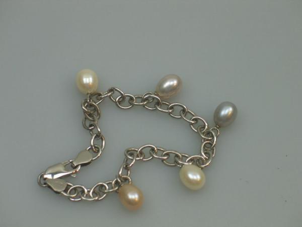 Ankerketten Armband aus 925er Sterlingsilber mit 5 Perlen, Länge 19,0 cm Gewicht: ca. 12,4 Gramm