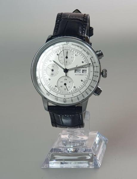 Lubin Automatik Herrenuhr mit schwarzem Lederarmband