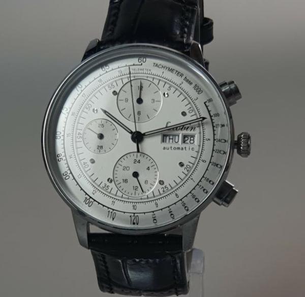 Lubin Automatik Herrenuhr mit schwarzem Lederarmband