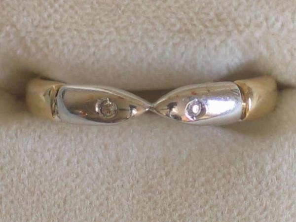 Bicolor Diamantring aus 585er Gold mit zwei Diamanten 0.02 ct., Größe 58, Gewicht: 2,0g
