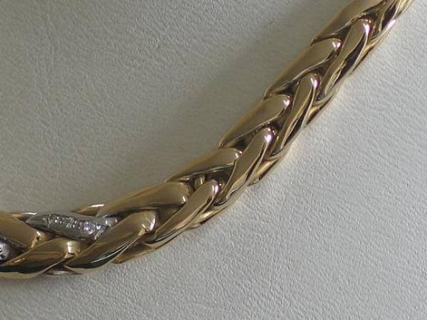 Flechtcollier / Halskette 585er Gold mit Diamanten 0.25 ct. , Länge 41,7 cm, Gewicht: 39,7g