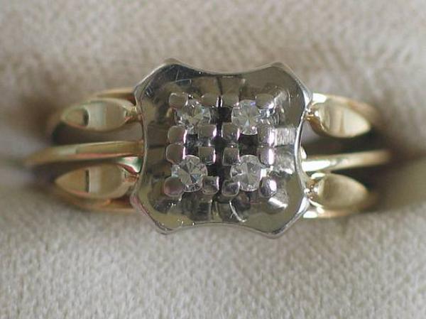 Diamantring 0.10 ct. aus 585er Gelbgold mit Weißgold, Größe 58,Gewicht: 5,4g