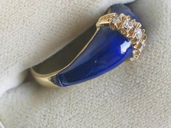 Ausgefallener Diamant / Emaille Ring aus 585er Gelbgold 0.15 ct. Größe 54, Gewicht: 5,1g