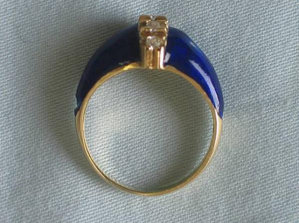 Ausgefallener Diamant / Emaille Ring aus 585er Gelbgold 0.15 ct. Größe 54, Gewicht: 5,1g