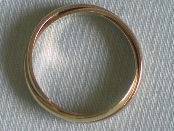 Tricolor Diamantring mit 8 Diamanten (0.08 ct.) 585er Gold, Größe 49, Gewicht: 2,4g