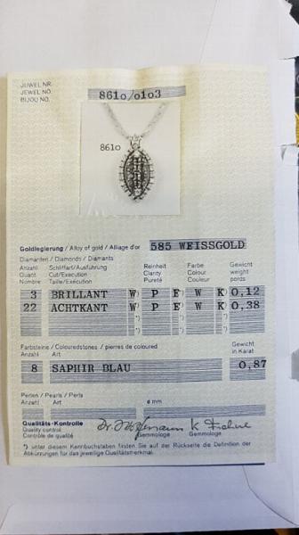 Edles Saphir/ Diamantcollier, 585er Weissgold + Zertifikat, Länge 44,0 cm, Gewicht: 19,8g