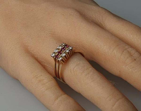 Diamant- Rubinring aus 585er Gelbgold, Größe 52, Gewicht: 3,1g