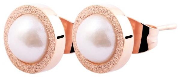 Akzent Edelstahl Ohrstecker mit Edelstein Schliff, Perlen Imitation, rosegoldfarben
