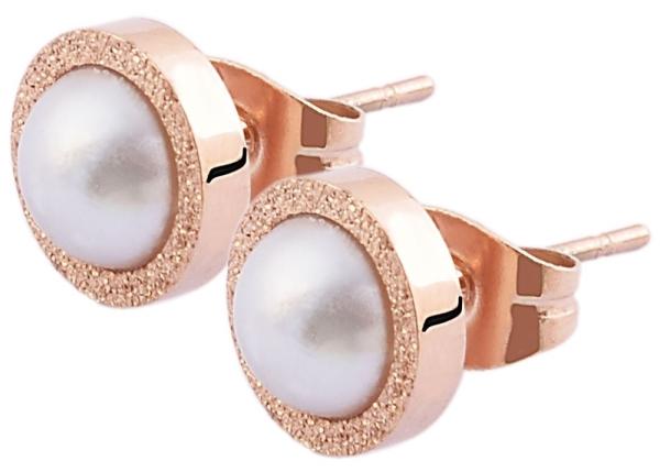 Akzent Edelstahl Ohrstecker mit Edelstein Schliff, Perlen Imitation, rosegoldfarben