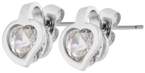 Akzent Edelstahl Ohrstecker "Herz" mit Kristallstein, silberfarbig