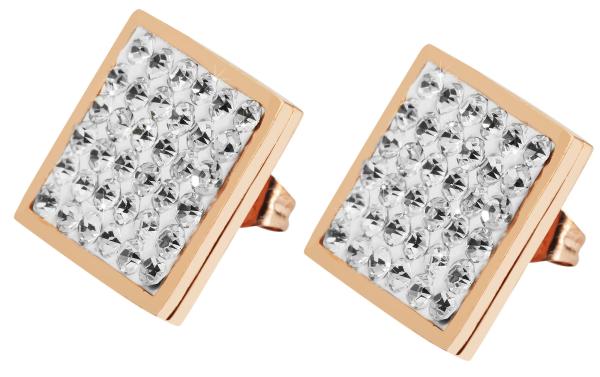 Akzent Edelstahl Ohrstecker "Carré", rosegoldfarbig mit Kristallsteinen