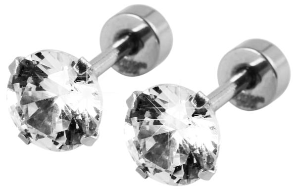 Akzent Edelstahl Ohrstecker mit klaren Kristallsteinen, silberfarben