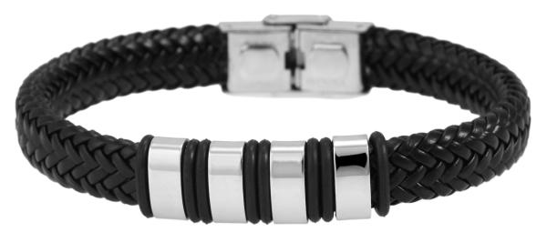 Akzent Echt Lederarmband mit Edelstahlelement, unisex