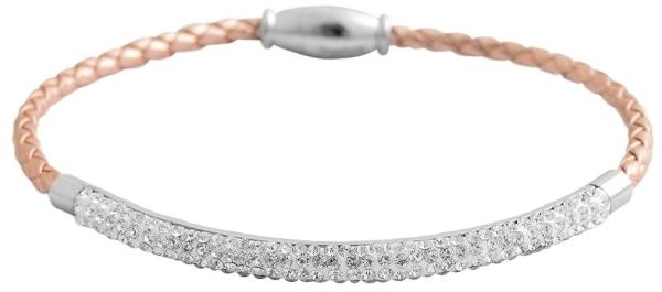 Akzent "Delgrey" Geflochtenes Armband aus Echtleder in Bronze und Edelstahl mit Schmucksteinen