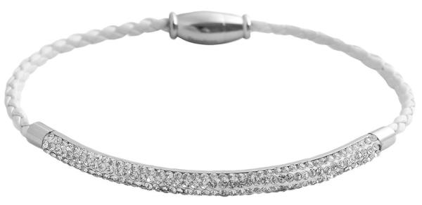Akzent "Delgrey" Geflochtenes Armband aus Echtleder in Weiss und Edelstahl mit Schmucksteinen