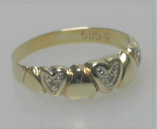 Diamantring "I love you" 585er Gold mit Herzchen und 3 Diamanten, Größe 53, Gewicht: 1,5g