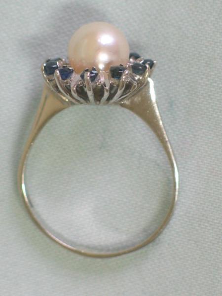 Eleganter Perlenring mit Saphiren, 585er Weißgold, Größe 57, Gewicht: 3,3g