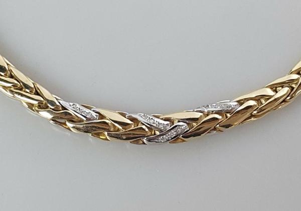 Flechtcollier / Halskette 585er Gold mit Diamanten 0.25 ct. , Länge 41,7 cm, Gewicht: 39,7g