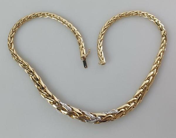 Flechtcollier / Halskette 585er Gold mit Diamanten 0.25 ct. , Länge 41,7 cm, Gewicht: 39,7g