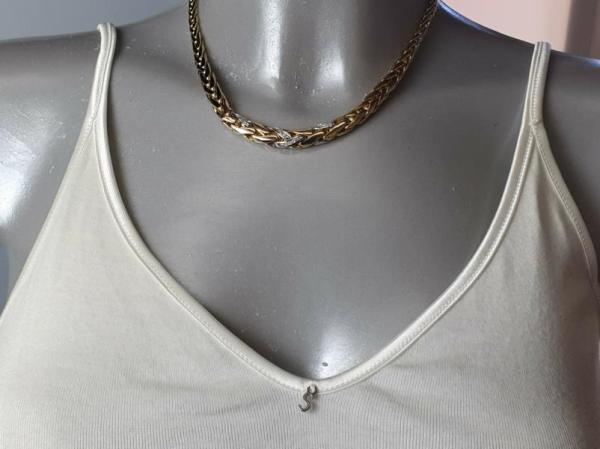 Flechtcollier / Halskette 585er Gold mit Diamanten 0.25 ct. , Länge 41,7 cm, Gewicht: 39,7g