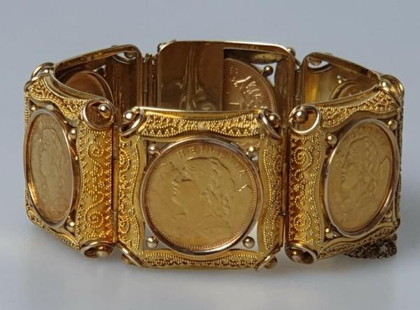 Vintage: "Vreneli" Münzarmband 585er Gold 6x 20 Franken SFRS Helvetia "Vreneli" 900er Gold