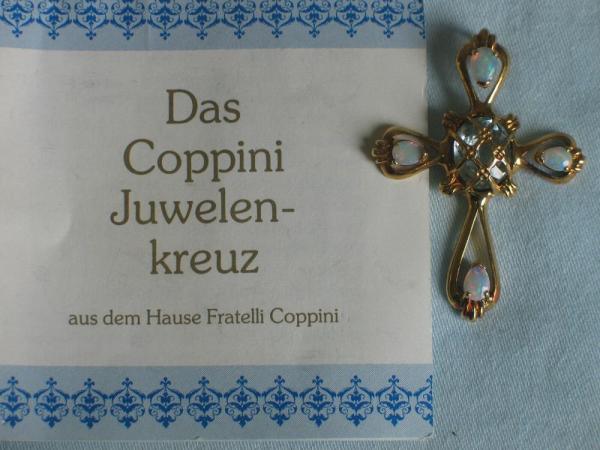 Coppini Juwelen Kreuzanhänger aus 585er Gold mit Opal Edelsteinen und Aquamarin Gewicht: ca. 5,6 Gramm