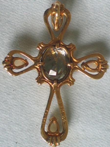 Coppini Juwelen Kreuzanhänger aus 585er Gold mit Opal Edelsteinen und Aquamarin Gewicht: ca. 5,6 Gramm