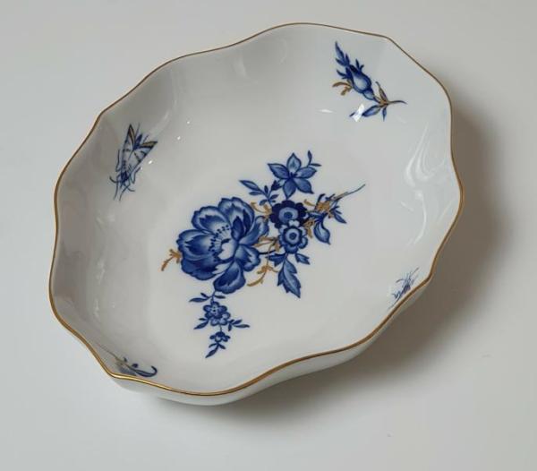 Vintage Meissen Schale, Blumendekor, kobaltblau, Goldrand, Mod. 2
