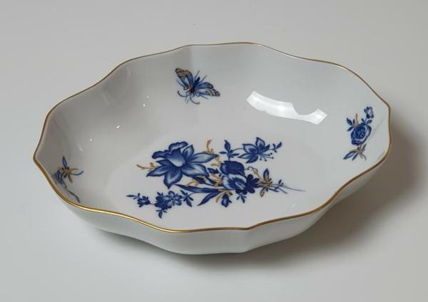 Vintage Meissen Schale, Blumendekor, kobaltblau mit Goldrand, Mod. 1