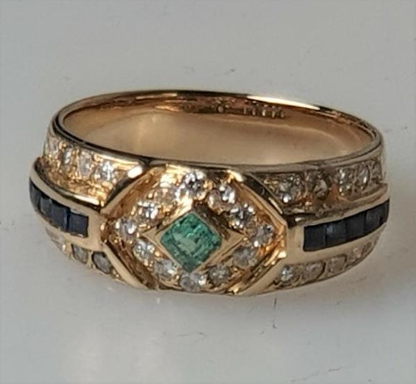 Herrlicher Diamantring mit Smaragd und Saphir aus 750er Gold, Größe 52, Gewicht: 4,6g