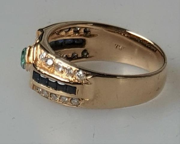 Herrlicher Diamantring mit Smaragd und Saphir aus 750er Gold, Größe 52, Gewicht: 4,6g