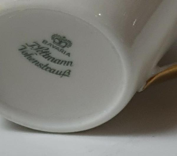Vintage: Einzelgedeck J. Seltmann Vohenstrauß Kaffeetasse, Unterteller, Kuchenteller Goldrand