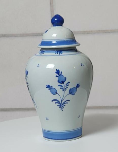 Vintage Delft Porzellan Deckelvase "Delfter Fayence" von 1967 mit Zertifikat