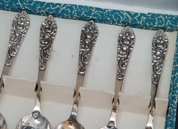 Vintage: 6x Kaffeelöffel/ Espressolöffel 800er Silber OVP in original Box, Gewicht: 76,7g