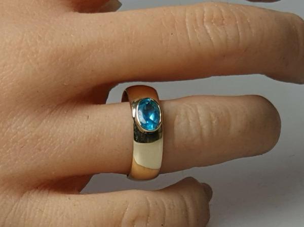 Topas Ring -Swiss Blue- aus 585er Gold, Größe 54, Gewicht: 5,2g