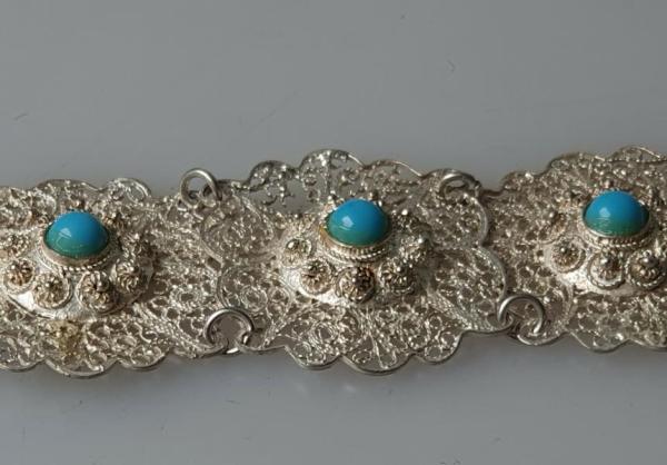 Vintage Armband aus Feinsilber mit Türkisen, Länge 18,5 cm, Gewicht: 17,9g