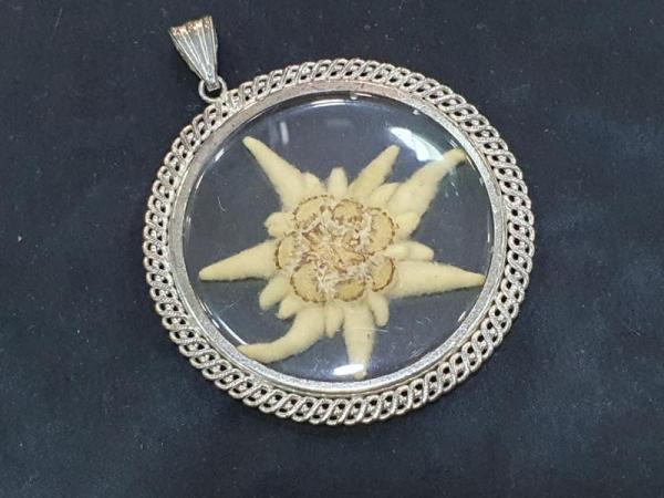 Antikschmuck Edelweiß Blume als Kettenanhänger 835er Silber, Gewicht: 13,3g